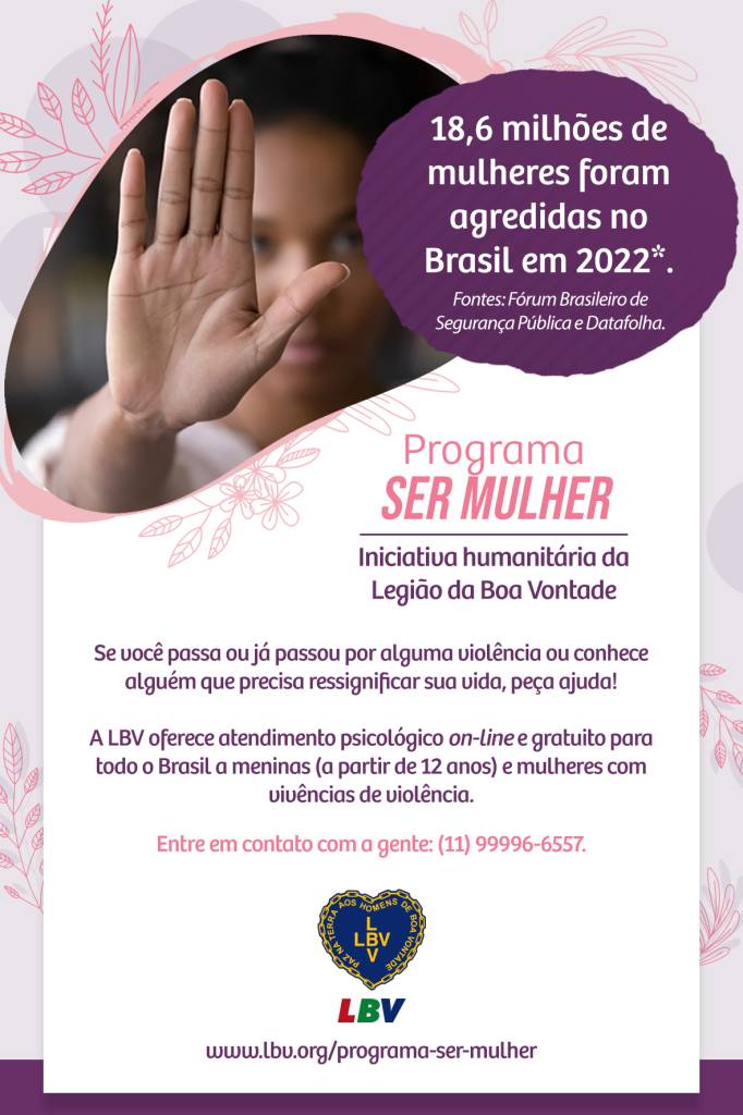 Programa oferece suporte emocional a vítimas de violência - F3 Banner Cartao Ser Mulher 10x5cm 1 Programa oferece suporte emocional a vítimas de violência - F3 Banner Cartao Ser Mulher 10x5cm 1