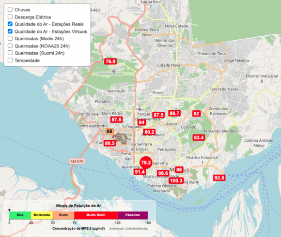 Pelo 5° dia seguido, Manaus segue com fumaça intensa; qualidade do ar continua como uma das piores do mundo - qualidade do ar e muito ruim n 768x649 1