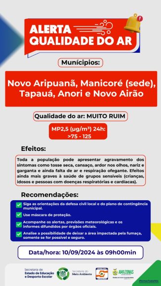 Defesa Civil alerta sobre qualidade do ar em municípios do AM - Imagem do WhatsApp de 2024 09 10 as 10.02.38 1d3a05cb Defesa Civil alerta sobre qualidade do ar em municípios do AM - Imagem do WhatsApp de 2024 09 10 as 10.02.38 1d3a05cb