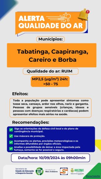 Defesa Civil alerta sobre qualidade do ar em municípios do AM - Imagem do WhatsApp de 2024 09 10 as 10.02.39 47de55c0 Defesa Civil alerta sobre qualidade do ar em municípios do AM - Imagem do WhatsApp de 2024 09 10 as 10.02.39 47de55c0