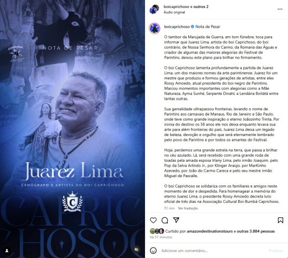Morre, aos 58 anos, o grande artista plástico Amazonense Juarez Lima - Imagem do WhatsApp de 2024 11 22 as 15.30.45 838a4cc4 Morre, aos 58 anos, o grande artista plástico Amazonense Juarez Lima - Imagem do WhatsApp de 2024 11 22 as 15.30.45 838a4cc4