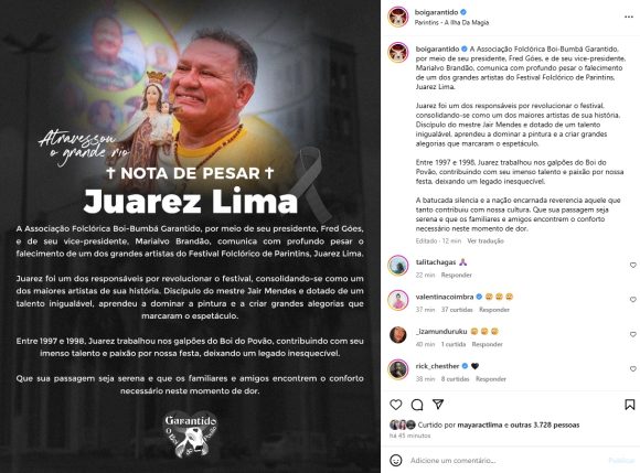 Morre, aos 58 anos, o grande artista plástico Amazonense Juarez Lima - Imagem do WhatsApp de 2024 11 22 as 15.31.23 bac6d380 Morre, aos 58 anos, o grande artista plástico Amazonense Juarez Lima - Imagem do WhatsApp de 2024 11 22 as 15.31.23 bac6d380