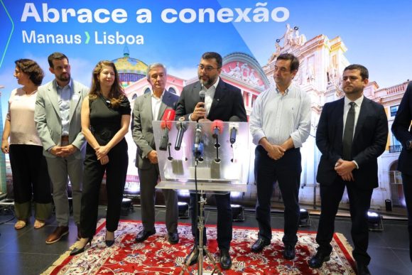 Reinauguração do voo Manaus-Lisboa: Governador Wilson Lima ressalta incentivo para expandir voos internacionais - Na reinauguracao do voo Manaus Lisboa governador Wilson Lima destaca incentivo para ampliar voos internacionais 3 Foto Diego Peres Secom 1024x683 1